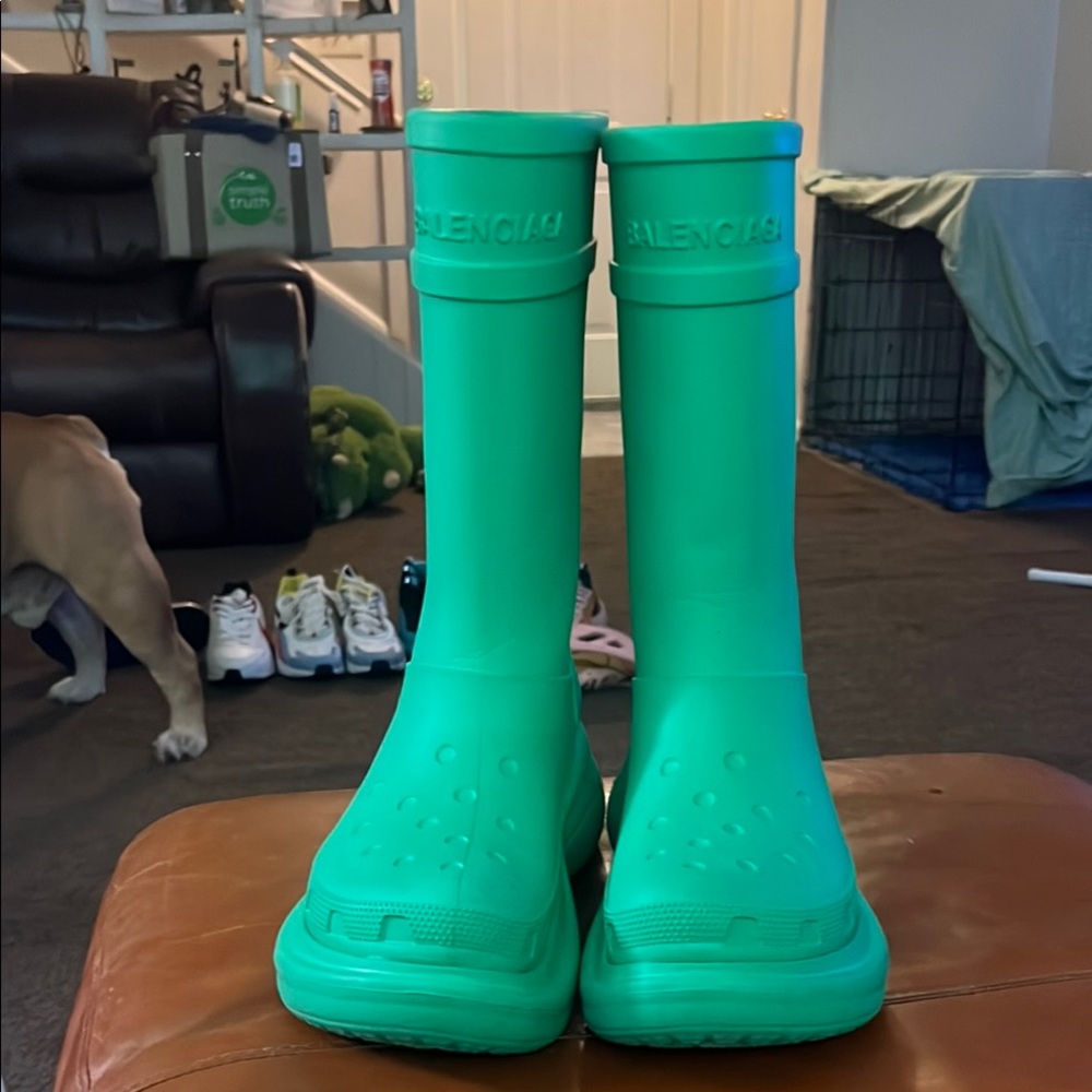Balenciaga Green Mid-Calf Rain & Snow Boots